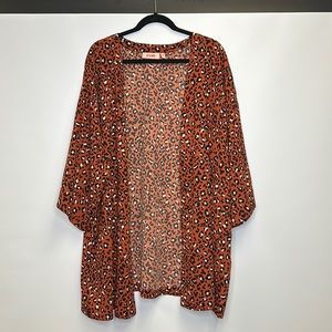 Evri Burnt Orange Leopard print short kimono cardigan